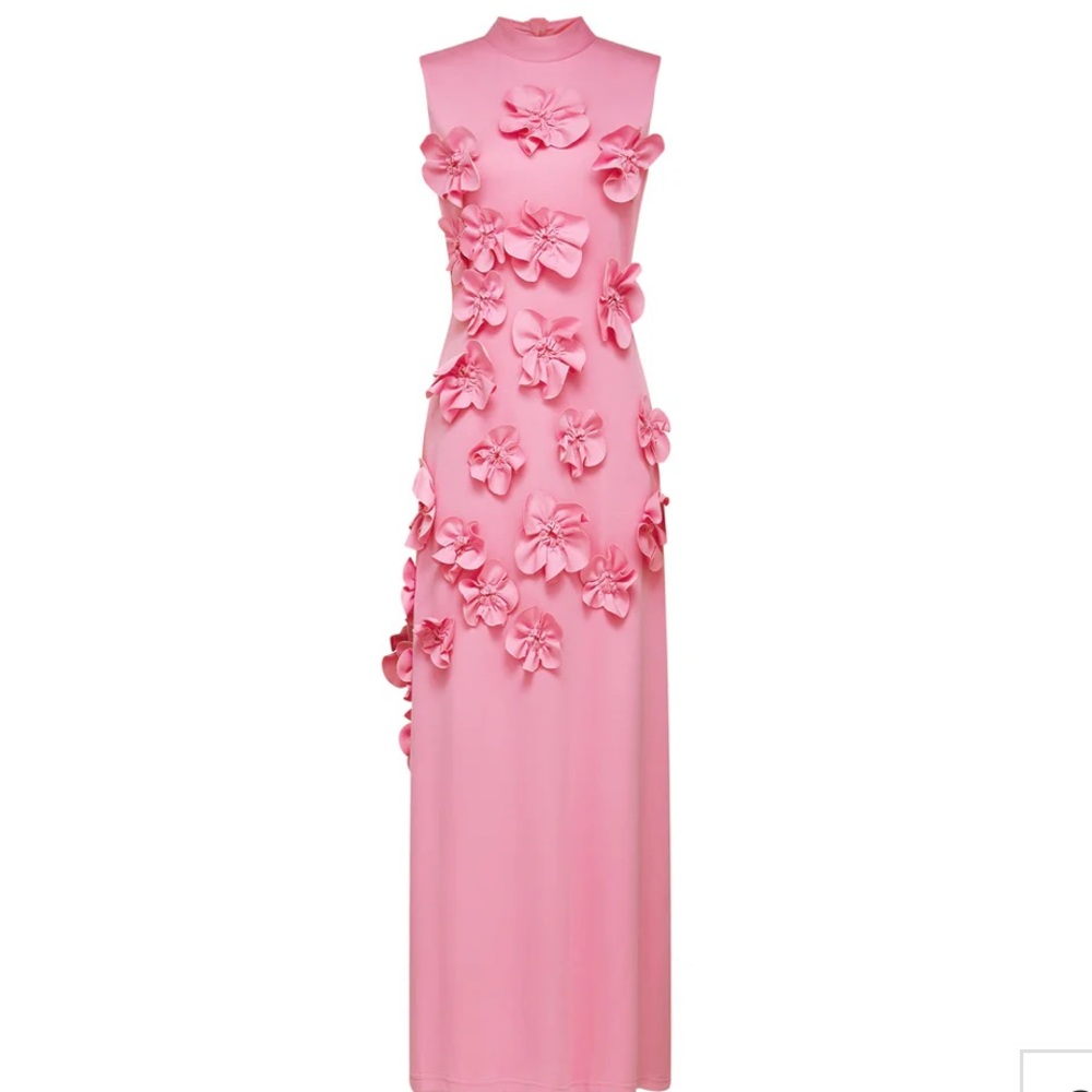 Miss Rosier - Pink Floral Dress - MAGALI BOW-TIE FAUX-FLOWER EMBELLISHED